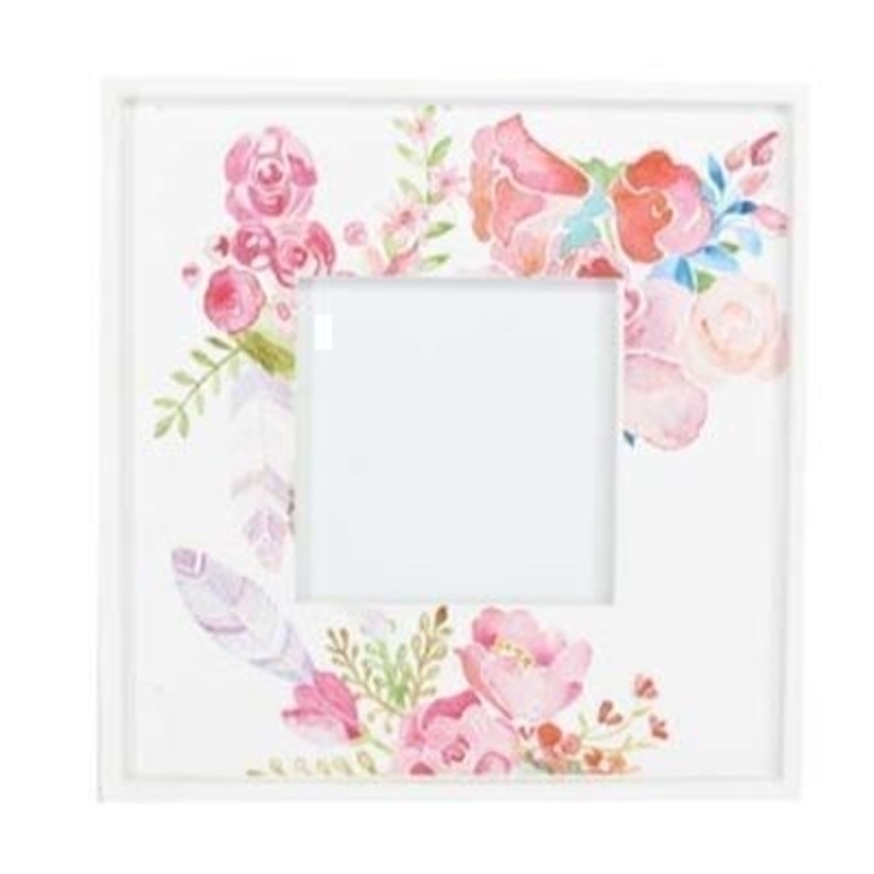 Pink floral wooden picture frame with various painted flowers design by the designer Gisela Graham who designs unique Easter decorations. (LxWxD) 23x23x1.5cm